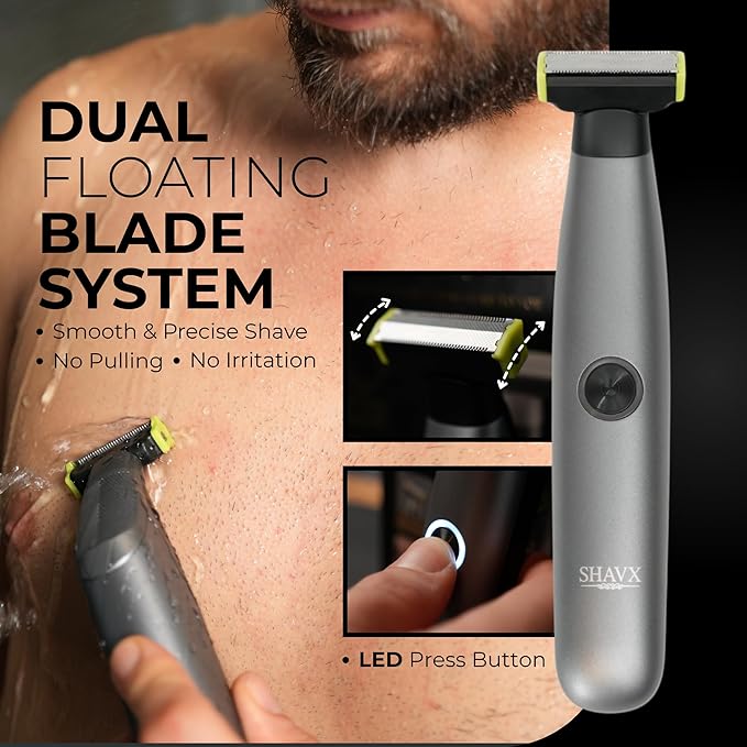 SX-PRO Body Hair Trimmer & Electric Razor for Men | Skin-Safe Razor Blades for Sensitive Areas | Pubic Hair, Chest, Legs, Bikini & Full Body Shaver, Rechargeable Waterproof | Silver
