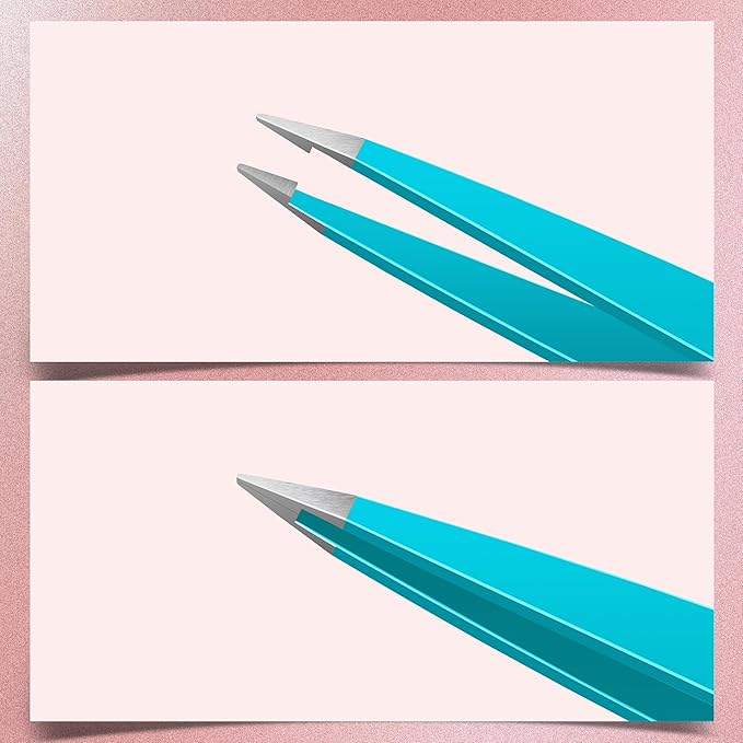MARKHOR® Crystal Cyan Eyebrow Tweezers for Women Facial Hair, Splinter and Ingrown Hair Removal Tweezers Set, Professional Pointed and Slant Tweezers for Eyebrows, Precision Tweezers for Eyebrows