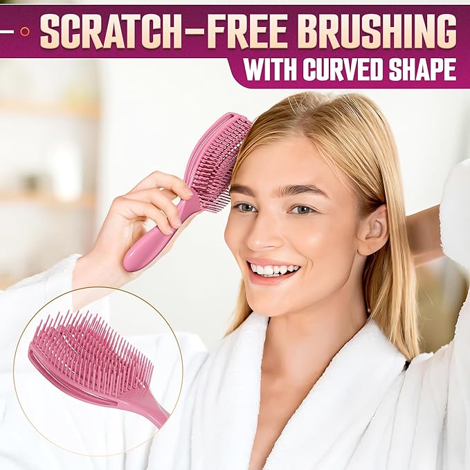 2 Pcs Detangling Curl Brush for Curly Hair Pink & Violet Set – Ergonomic Shell Shape Design and Scalp-Fitting Detangling Brush for Curly Hair and Locks – Easy Tangle Removal Curl Detangler Brushes