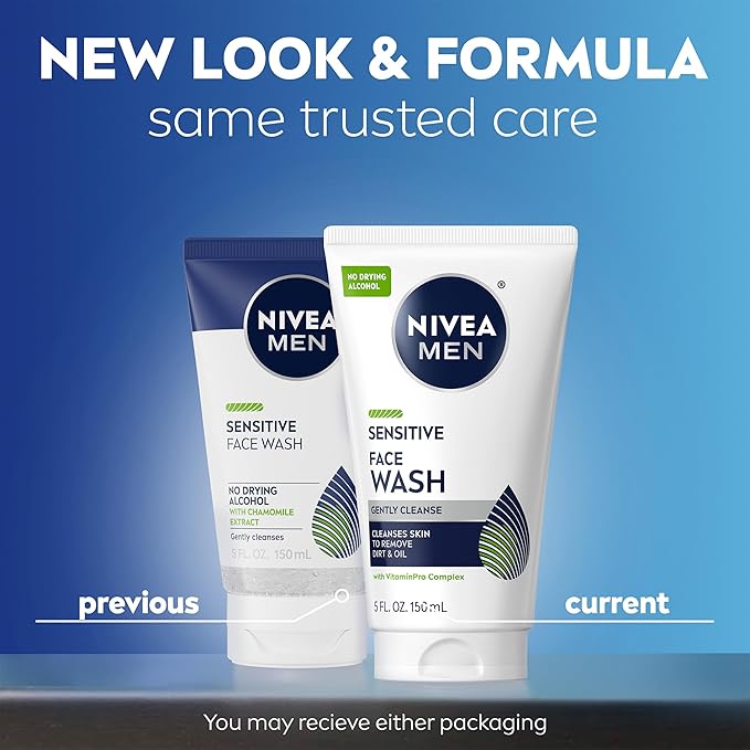 NIVEA MEN Sensitive Face Wash with Vitamin E and Chamomile Extract, No Drying Alcohol, Gentle Face Wash for Men with Sensitive Skin, 5 Fl Oz Tube