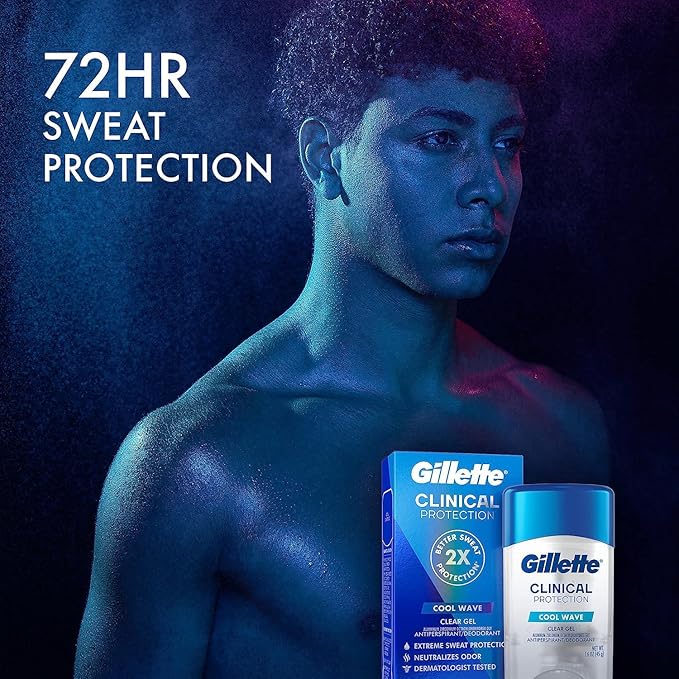 Gillette Clinical Antiperspirant and Deodorant for Men, 72hr Sweat & Odor Protection, Long Lasting Freshness, Anti-White Mark Technology, Clear Gel, Cool Wave Scent, 1.6 oz (Pack of 3)