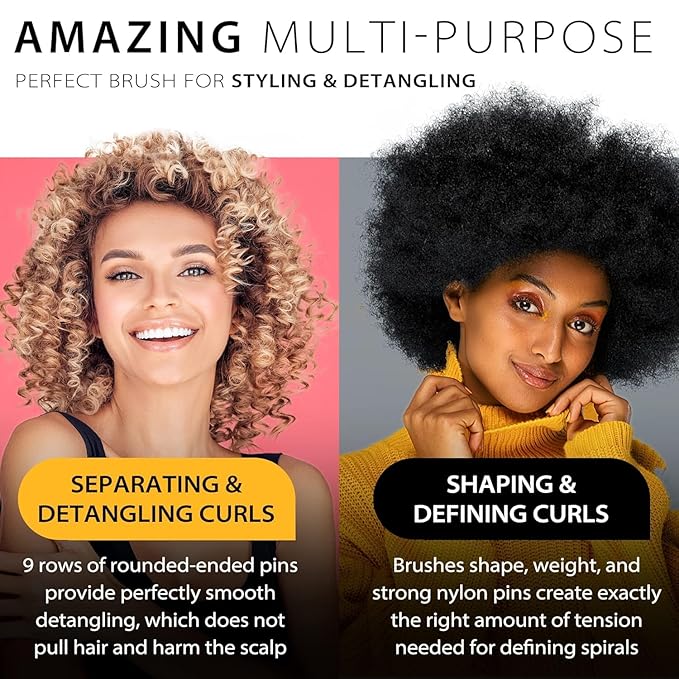 2 PCS Hair Brush for Women Men Curly Wet or Dry Hair 9 Row 5 Row Classic Styling Brushes for Natural Thick Hair, Blow Separating, Shaping Defining Detangling Curls Tools Travel Bristle Black Hairbrush