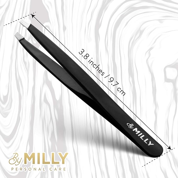 Professional Slanted Tweezers for Women and Men | High Carbon Stainless Steel Sharp Tweezer | Tweezers for Women Facial Hair Plucking, Hand-Filed & Aligned Precision Slant Tips - Black
