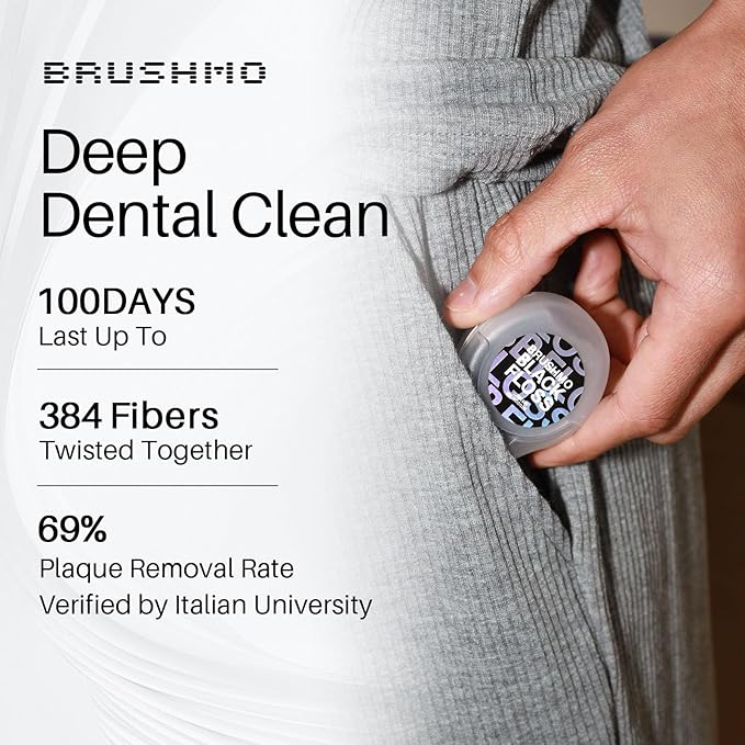 Brushmo Black Floss (BBFloss) - Expanding Floss, Gum-Friendly Soothing Mint Dental Floss, Natural Vegan Wax to Remove Plaque from Teeth, Dentist Designed PTFE & PFAS Free Oral Care, 2 Spools, 110 yd