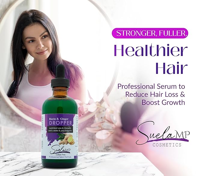 Biotin & Ginger Hair Growth Dropper – Professional Hair Serum for Weak or Brittle Hair – Sulfate-Free Hair Treatment with Collagen & Natural Extracts – 120ml Dropper Bottle