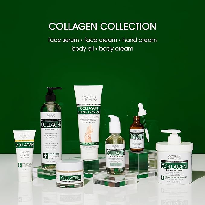 Advanced Clinicals Collagen Cream Body Lotion & Face Moisturizer | Skincare Anti Aging Collagen Lotion For Women, Men, Hand, & Neck Improves Look Of Crepe Skin & Uneven Dry Skin, 16Oz + Travel Size