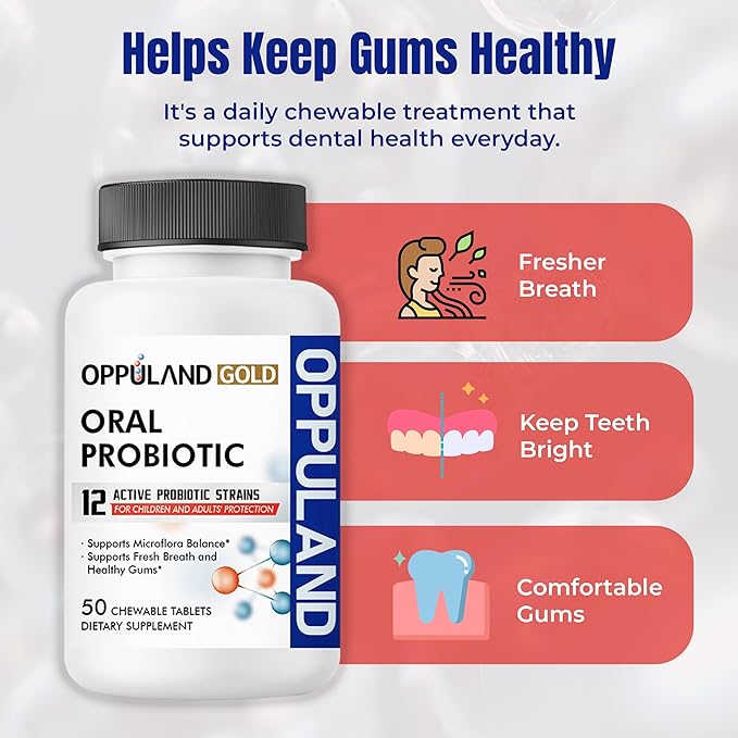 Oral Probiotic with 12 Probiotic Strains, BLIS K12 M18, B. lactis & L. Reuteri - Dental Care - Fresh Breath & Gum Health - Easy to Take for Adults & Kids - Scentless - 50 Chewable Tablets
