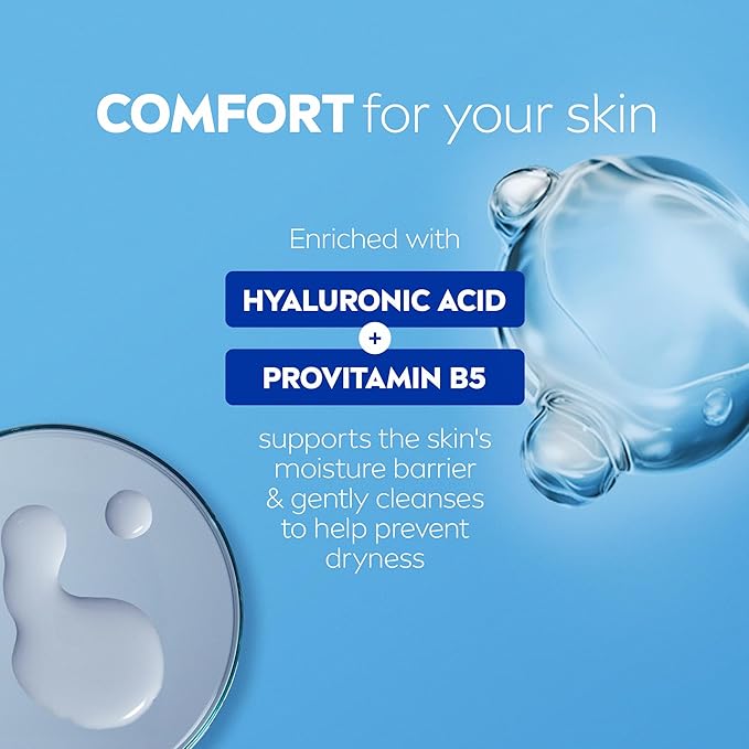 NIVEA Derma Comfort Caring Body Wash for Normal to Dry Skin, Body Wash with Hyaluronic Acid and Provitamin B5, 16.9 Fl Oz Bottle, Pack of 3