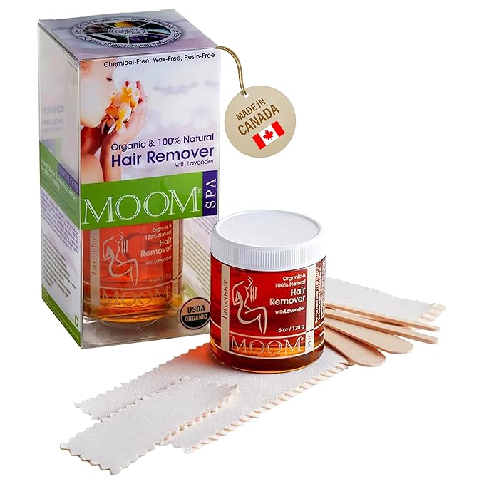 MOOM - Glaze Waxing Kit with Lavender, 6 oz Jar Sugar Wax Kit with 18 Reusable Fabric Strips, Alternative to Wax Strips & Laser Hair Removal for Women/Men, For Whole Body, Bikini & Face