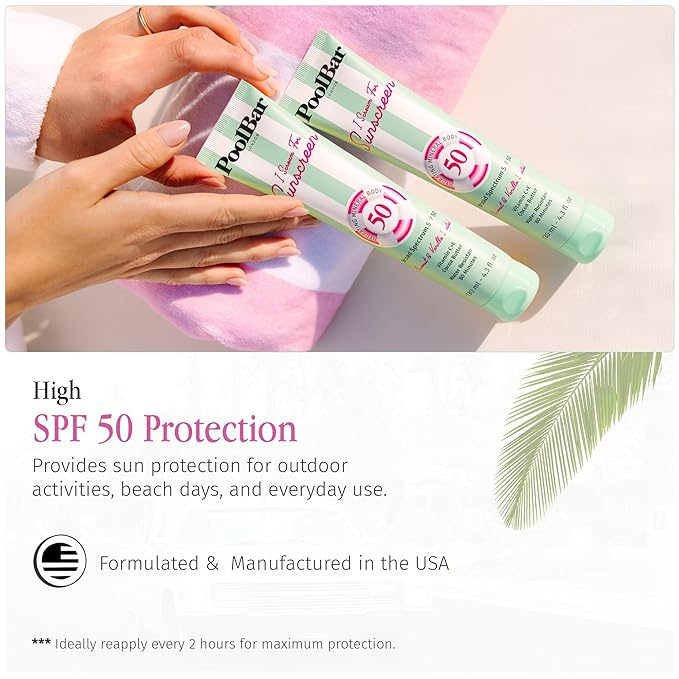 PoolBar SPF 50 Hydrating Mineral Body Sunscreen Cream for Women and Men Skin Care - Coconut Vanilla Scent Sun Care, Vegan and Water Resistant, Broad Spectrum Sunscreen, 130 ml (4.3 Fl. Oz) (Pack of 3)