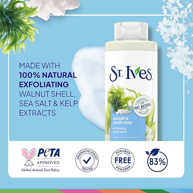 St. Ives Sea Salt & Pacific Kelp Exfoliating Body Wash 22 Fl Oz (Pack of 2)