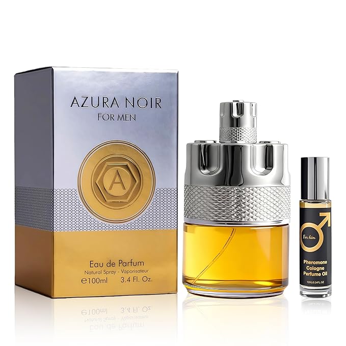 men's Perfume 100ml Eau de Parfum + 10ml Pheromone Roll On Oil | Sweet Floral Gourmand Fragrance with Vanilla | Long Lasting Scent & Attraction Boost|Gift for Her(Azura Noir For Men)