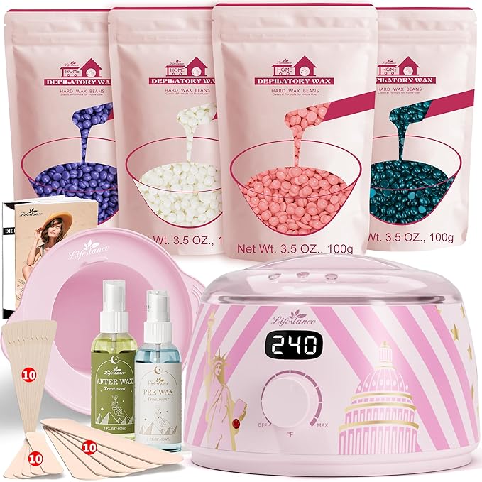 Lifestance Waxing Kit for Women & Men - L3 Liberty Bloom Digital Warmer, Silicone Wax Pot Liner, Hair Removal Kit with 14.1oz Hard Wax Beads & Oil Spray Professional for Home Brazilian Bikini Face Leg