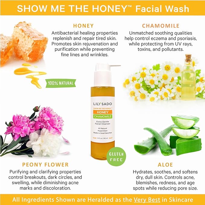 LILY SADO SHOW ME THE HONEY™ Extra Gentle Face Cleanser - Natural, Cruelty-Free Facial Wash Cleanses, Balances & Soothes - Reduces Pores & Blackheads - 5oz