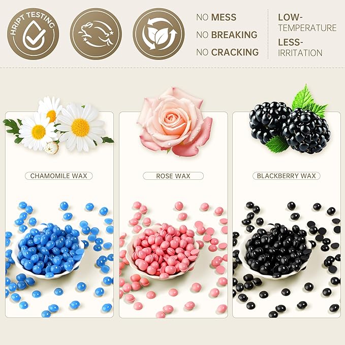 Lifestance Wax Beads Set, 4 Kinds of Waxing Beads, Hard Wax Beans with 44 Items, Perfect for Any Waxing Warmers for Hair Removal for Brazilian Bikini, Brazilian, Legs, Body