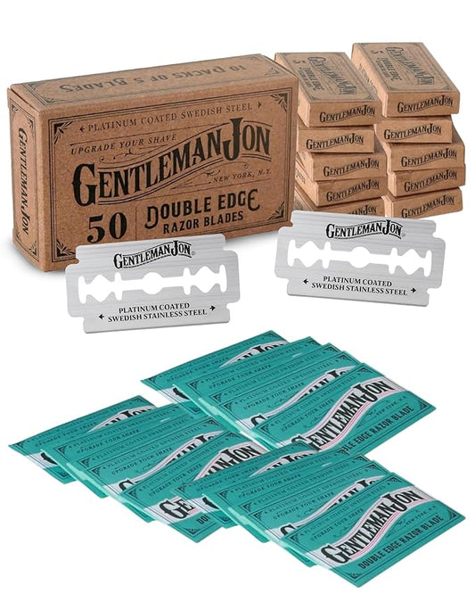 Gentleman Jon 50-Pack Platinum Double Edge Razor Blades - Premium Swedish Stainless Steel Safety Razor Blades - Platinum Coated Blade For Smooth and Comfortable Shaves - Fits Most Men's Safety Razors