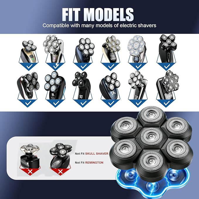 7 Head Floating Shaver Replacement Heads for Freebird Head Shaver for Bald Men, Universal Magnetic 7D Head Shavers for SHPAVVER/Wyklaus/Cyruzi Shaver Head,Black/3Pack