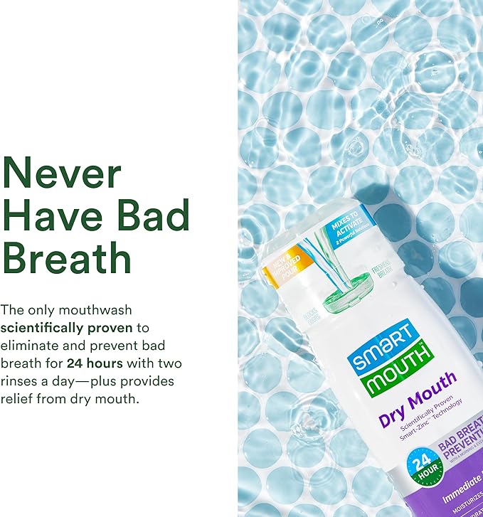 SmartMouth Package with Dry Mouth Activated Mouthwash - 16 Fl Oz Dry Mouth Oral Rinse - Dual-Action Mints, 50 Count - Premium Zinc Ion Toothpaste