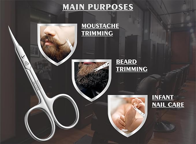 Cuticle Scissors Curved Blade - Extra Fine Pointed Tip Professional Manicure Grooming Scissors for Cuticles, Beard, Nose Hair, Eyelash, Mustache - Eyebrow Scissors