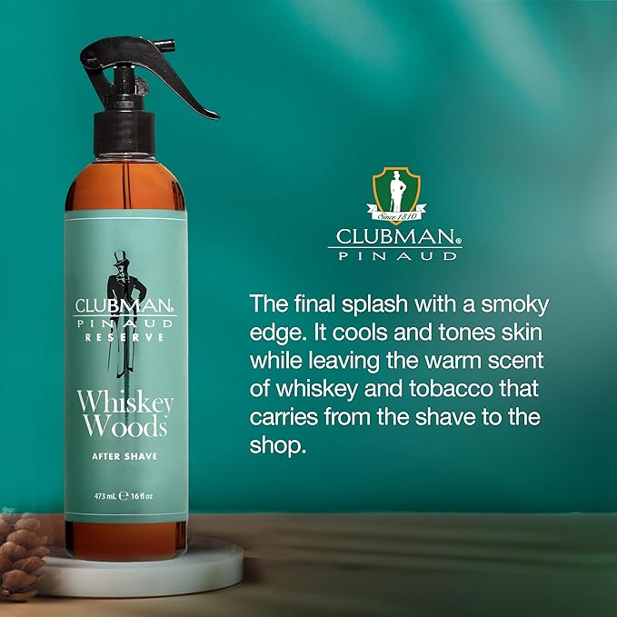 Clubman Reserve Whiskey Woods After Shave Spray - Aftershave for Men, Long-Lasting Fragrance, 16 fl oz