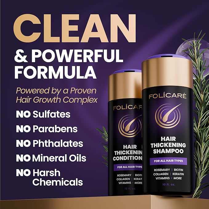Thickening Hair Growth Shampoo and Conditioner Set For Women & Men, Biotin Shampoo and Conditioner, Intensive Repair for Thinning Damaged & Frizzy Hair, Split End Care, Sulfate & Paraben Free