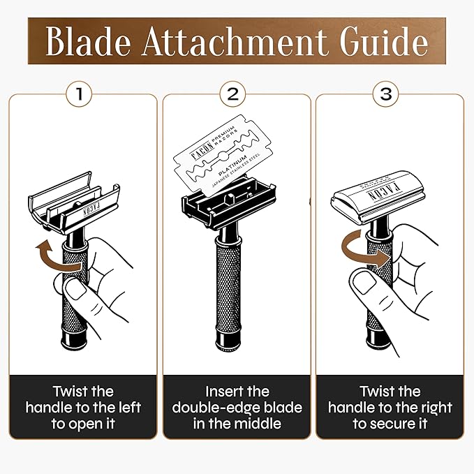 Facón Double Edge Safety Razor for Men & Women - Butterfly Open Stainless Steel Razor w/ 50 Platinum Double Edge Safety Razor Blades, Single Blade Razor for Smooth Close Shave, Reusable & Eco-Friendly