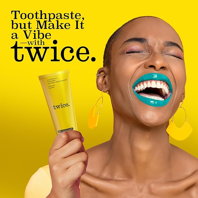 Twice Twice Oral Wellness Toothpaste - Nano-Hydroxyapatite, Fluoride-Free Toothpaste, Helps Remineralize Teeth, Freshens Breath & Whitens Teeth – SLS-Free, Charcoal ICY Mint – 3x3.4 oz