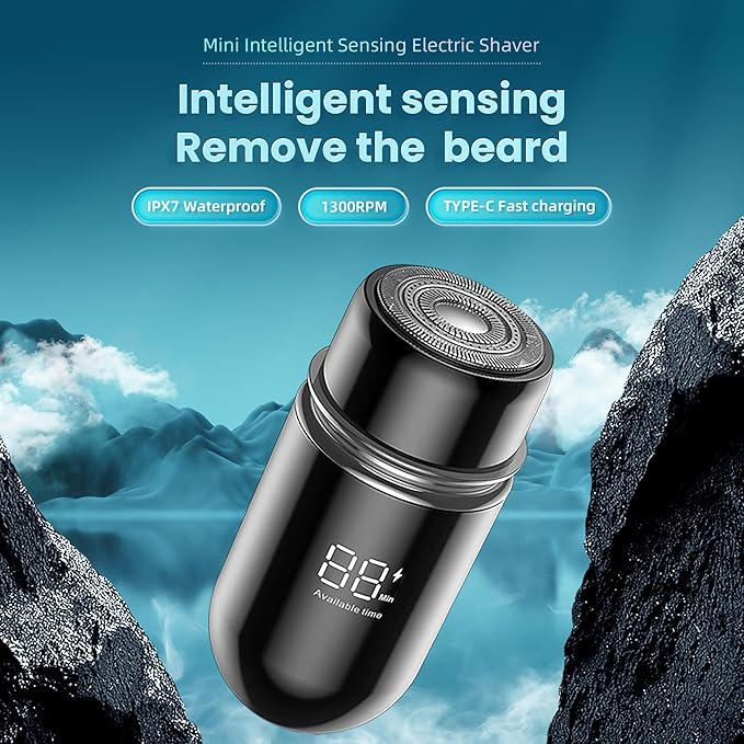 Mini Portable Electric Shaver,13000 RPM Powerful & Silent,IPX7 Waterproof,Type-C Fast Charging, Automatic Induction Travel Razor for Men/Women (Black)