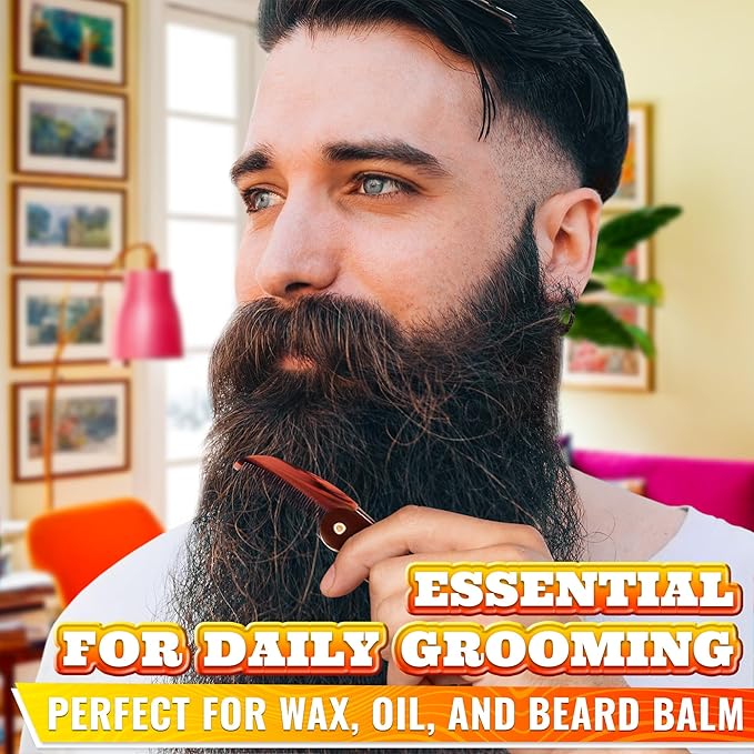 Beard and Mustache Comb for Men - 4.5 Inch Portable Mustache and Beard Comb Pocket, Handcrafted, Strong & Flexible Cellulose Acetate Material, Smooth Round Teeth, for On-the-Go Grooming