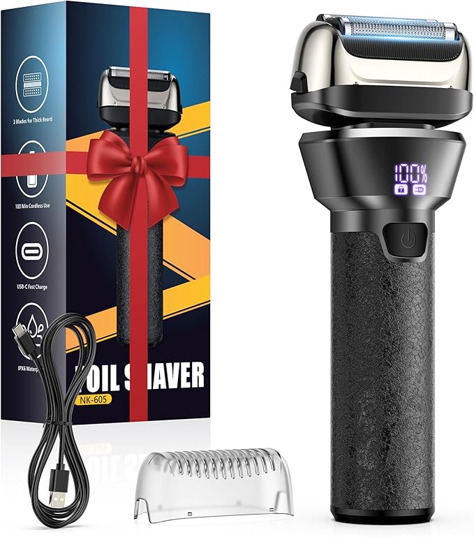 Electric Foil Shavers for Men Electric Razor with 4D Flex Floating Heads,Rechargeable Beard Trimmer with LED Display,Cordless Face Shaver for Travel,IPX6 Waterproof Wet Dry Face Razor,USB Type C