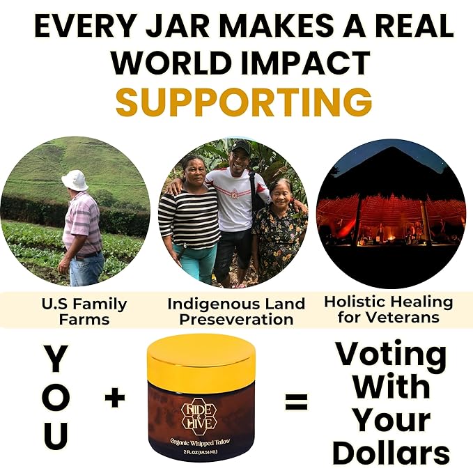 HIDE & HIVE Whipped Tallow Balm – Grass-Fed Moisture for Face, Body & Hands – Organic Beef Tallow for Skin with Royal Jelly & Propolis – Clean, Non-Greasy Balm for Dry, Sensitive Skin