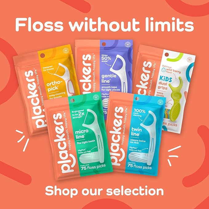 Plackers Twin-Line Dental Flossers, Advanced Whitening and Dual Action Flossing System, Easy Storage, Super Tuffloss, 2X The Clean, Cool Mint Flavor, 150 Count (Pack of 4)