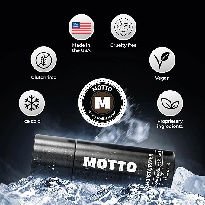 MOTTO Men's Face Moisturizer: "A Cold Plunge For Your Face". ICE COLD Hydrating Cream, Lightweight & Non-Greasy for Daily Use. Soothes & Cools Instantly.