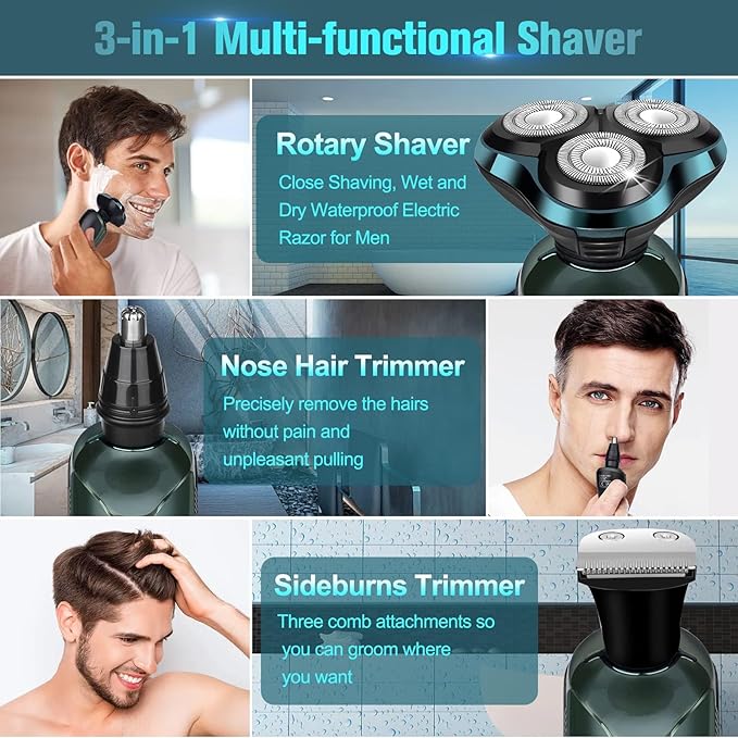 Electric Razor for Men, Cordless Rechargeable 3D Rotary Shaver with LED Display, Wet/Dry Waterproof Men’s Shaving Kit with Pop-Up Trimmer, Ideal Razor Gift for Husband, Dad, Boyfriend