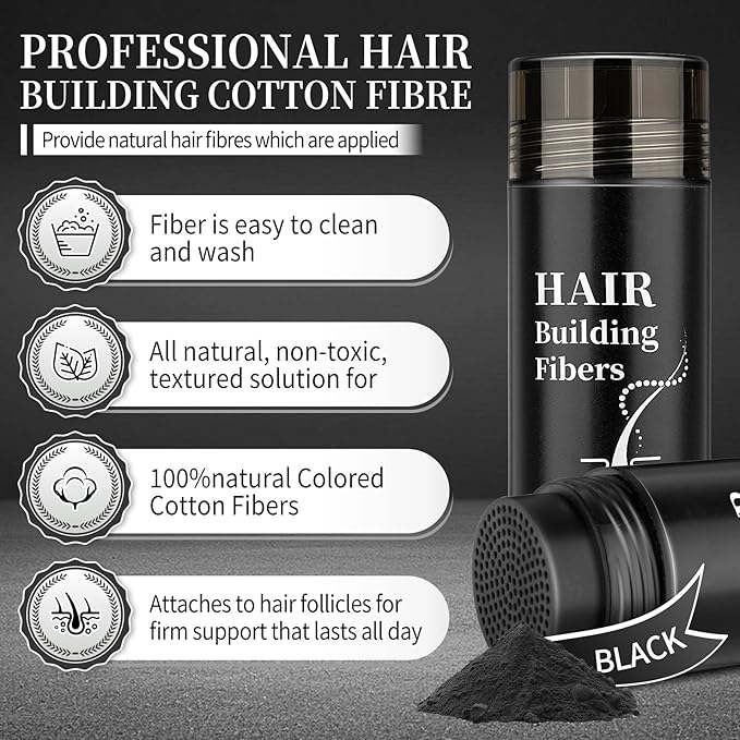 AWCCXMYM Hair Building Fibers for Thinning Instant Coverage Hair Fibers for Women & Men Natural Texture Undetectable Hair Fiber for Thickener and Fuller Look 30g #Black