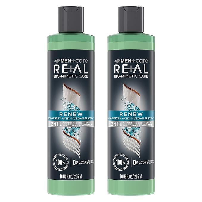DOVE MEN + CARE Real Bio-Mimetic Care Hair Care Renew 2 Count For Dull, Dry Hair Sulfate-Free Shampoo + Conditioner with Coco Fatty Acid + Vegan 10 Oz