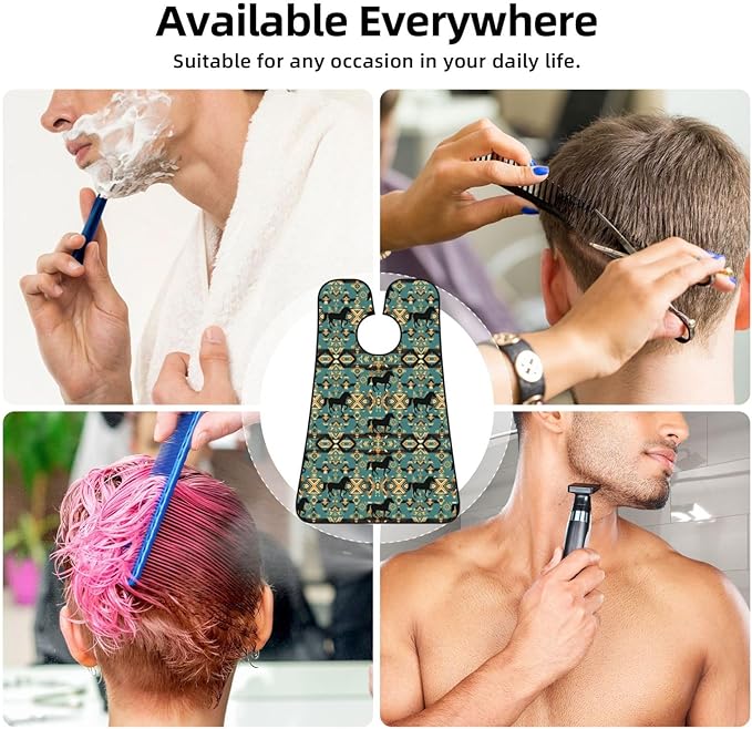 Beard Shaving Cape with Suction Cups, Traditional Symbols Tribal Ethnic Horses Shave Bib, Non-Stick Waterproof Hair Catcher, Grooming Bib for Men Husband