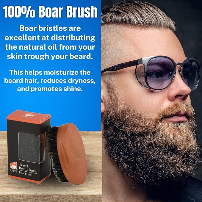 GENTS Beard Brush for Men - Premium Boar Bristle Brush with Wood Handle - Travel Size Grooming Kit for Beard Care, Styling & Detangling - 100% Natural Bristles