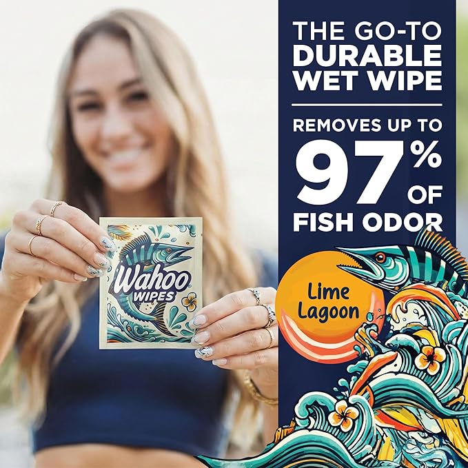 On-The-Go Wahoo Wipes – Pack of 50 Individually Wrapped Wet Wipes, Odor-Neutralizing Moist Towelettes, Ideal for Hunting, Camping, Bathrooms & Travel, by Dirty Ducks LLC.