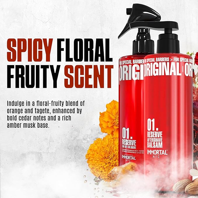 Immortal NYC Reserve 01, AFTERSHAVE SPRAY & BALM/CREAM for Men- Moisturizing & Soothing Formula After Shaving and Reserve Cologne 01 Eau de Cologne-Spicy Floral Aftershave For Men-17 oz