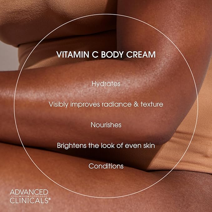Advanced Clinicals Brightening Vitamin C Body Cream + Potent Vitamin C Face Moisturizer Gel Cream 2pc Skincare Set For Women & Men To Diminish Appearance Of Dark Spots, Wrinkles, & Dry Skin, 2pc Set