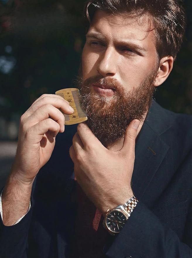 Men Handmade Beard Comb With 100% Natural Green Sandalwood In Fine&Wide Teeth For Long And Short Beard, Hair