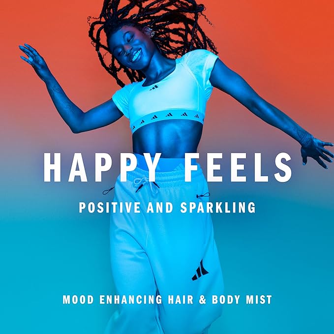adidas Vibes Happy Feels Fragrance Hair & Body Mist for Women, Mood-Boosting, Notes of Jasmine Tea & Grapefruit Zest, For Any Occasion, 7.9oz