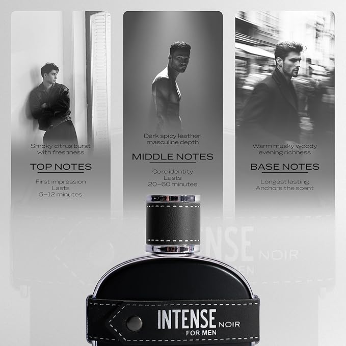 Sapil Intense Noir Eau de Parfum for Men – Long-Lasting Masculine Perfume with Amber, Leather, Patchouli & Musk – Bold Scent with Citrus Notes – 100ml