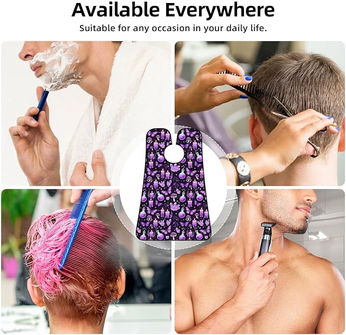 Strong Suction Cup Beard Grooming Bib, Non-Stick Hair Catcher, Waterproof, for Shaving, Gothic Magic Witch Witchy Trippy Purple Mushrooms