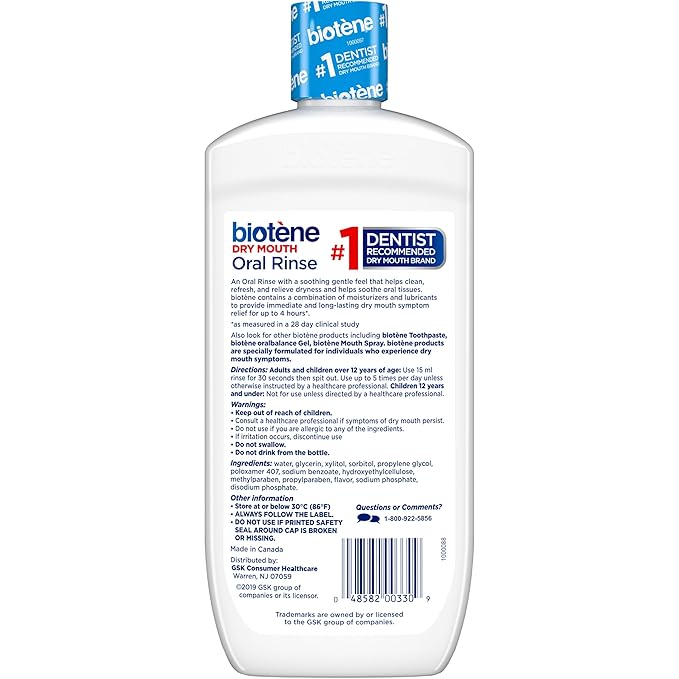 Biotene Oral Rinse Moisturizing Mouthwash for Dry Mouth Relief, Mint, for Children & Adults, 16 fl oz, (Pack of 2)