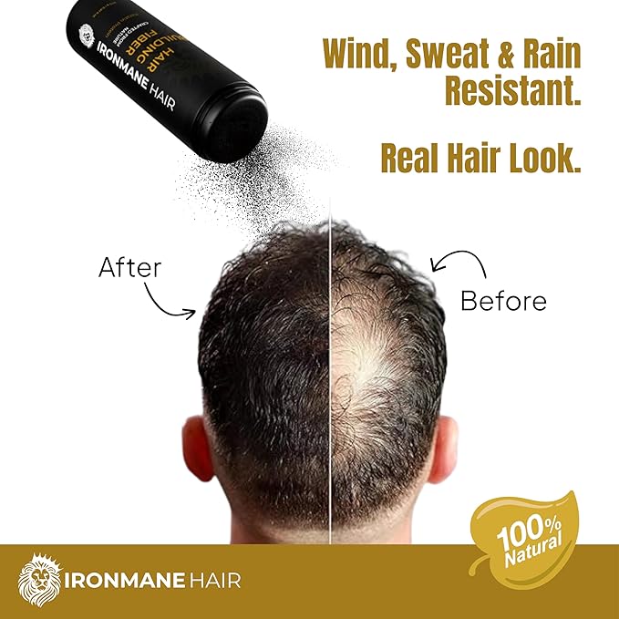IRONMANE - Hair Fibers for Thinning Hair - Instantly Fuller-Looking Hair with 100% Natural Keratin + Biotin - Dark Brown