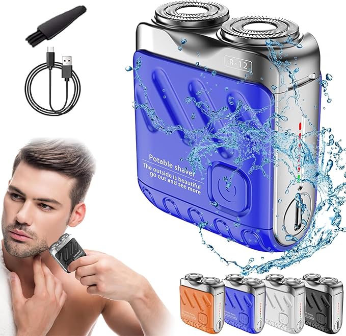 Skyworl Mini Shaver, Beard Shavers Portable Suitcase Design, Mini Portable Electric Shaver for Men Waterproof, Fast Charging Long Battery Life Double-Ring Magnetic Cutter (Blue)
