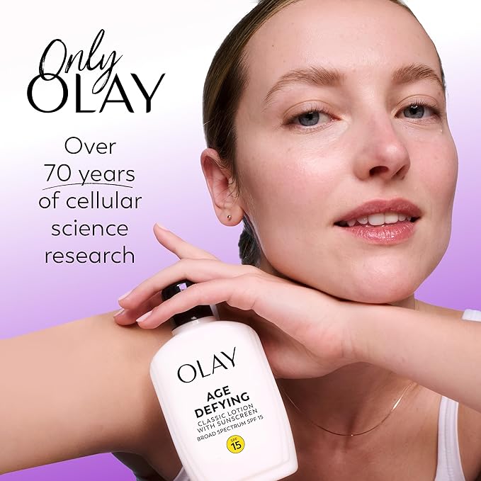 Olay Face Moisturizer, Age Defying Classic Daily Renewal Lotion,With Sunscreen,Classic,4 oz,(Pack of 2)