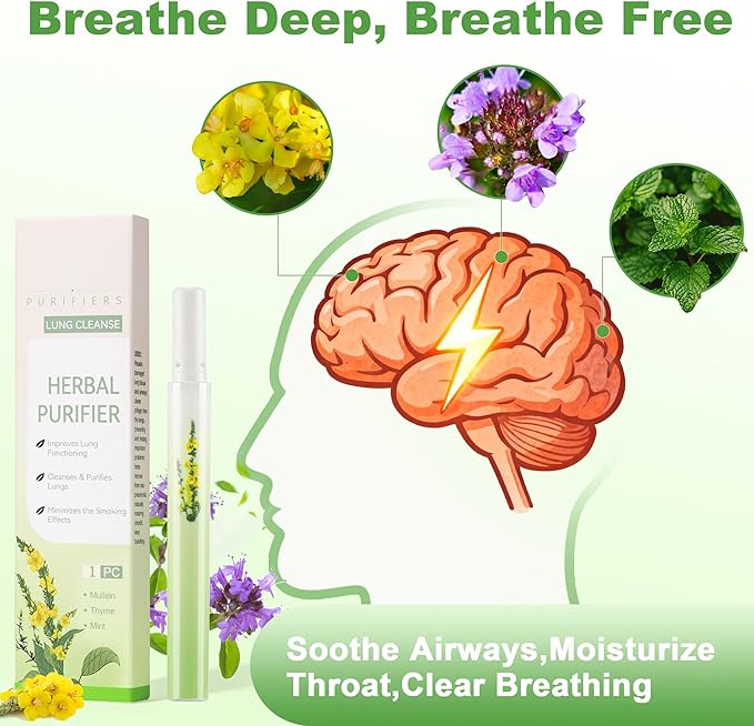 Mullein Herbal Diffuser Pen, Herbal Purifier Pen, Extracts of Mullein, Thyme and Mint for Cleansing Lungs, Oral Air Freshening, 600 Uses Per Stick